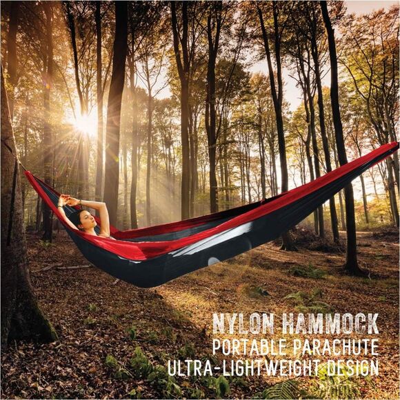 NEW Avalanche Outdoor Portable Parachute Nylon Hammock Gray-Red - Picture 7 of 7